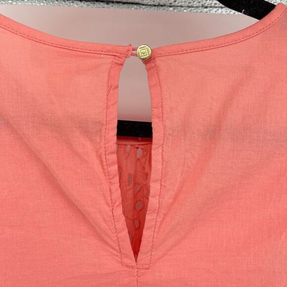 Liz Claiborne Coral Orange Eyelet Cotton Top – Keyhole Neck, Petite Medium - Picture 7 of 10